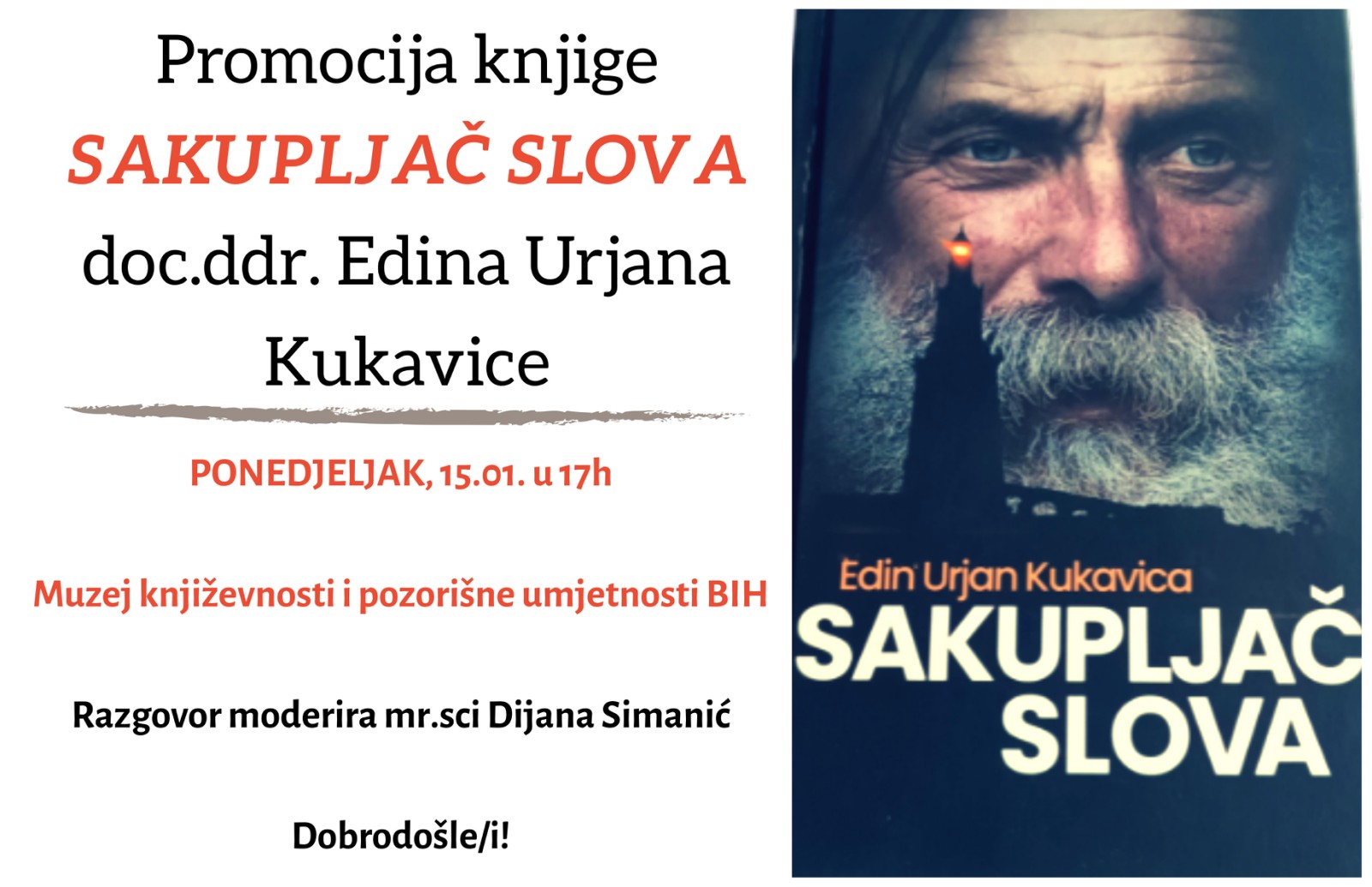 Promocija knjige “Sakupljač slova” autora doc. dr. Edina Urjana Kukavice u Muzeju književnosti i pozorišne umjetnosti  Bosne i Hercegovine